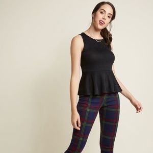Modcloth Peplum Black Sleeveless Knit Top